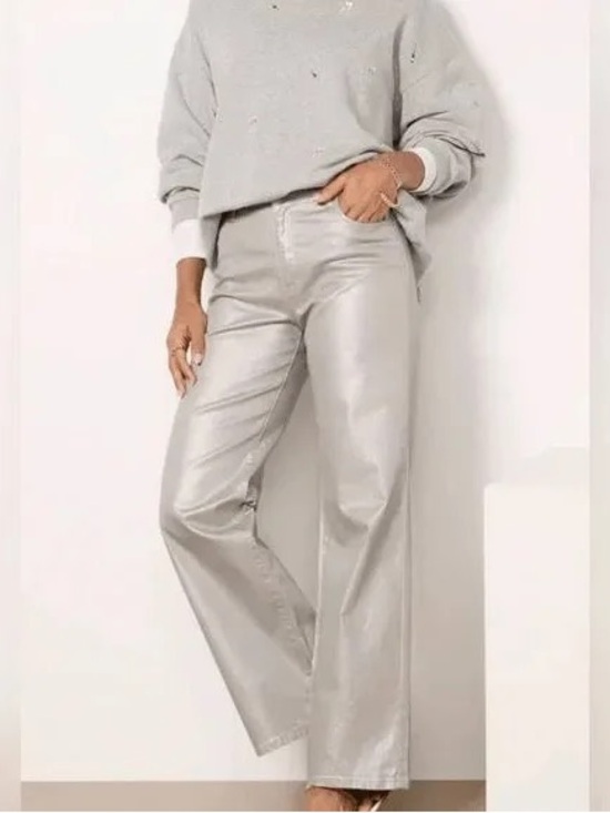 Kut from the Kloth Pants - Kut from the Kloth Metallic Silver Label High-Rise Miller Wide Leg Pant